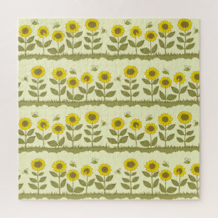 Zonnebloemen, bijen, schattig naadloos patroon. legpuzzel