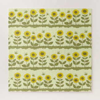 Zonnebloemen, bijen, schattig naadloos patroon. legpuzzel