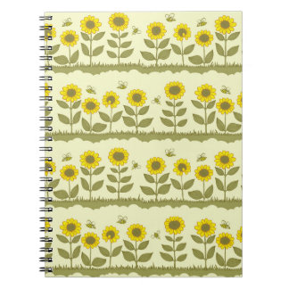 Zonnebloemen, bijen, schattig naadloos patroon. notitieboek