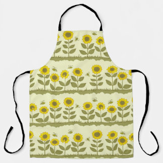 Zonnebloemen, bijen, schattig naadloos patroon. schort