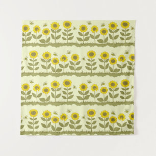 Zonnebloemen, bijen, schattig naadloos patroon. wandkleed