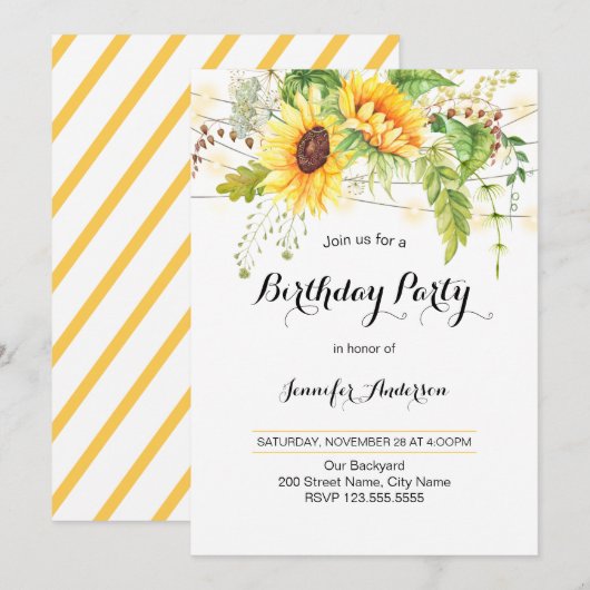 Zonnebloemen Birthday Kaart (Voorkant / Achterkant)