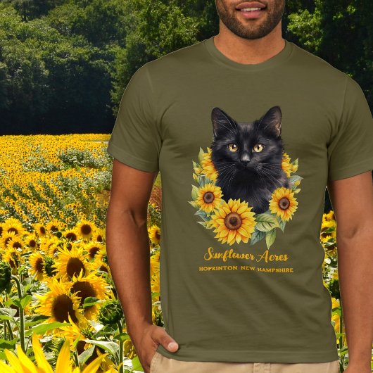Zonnebloemen Black Cat Boerderij Naam T-shirt