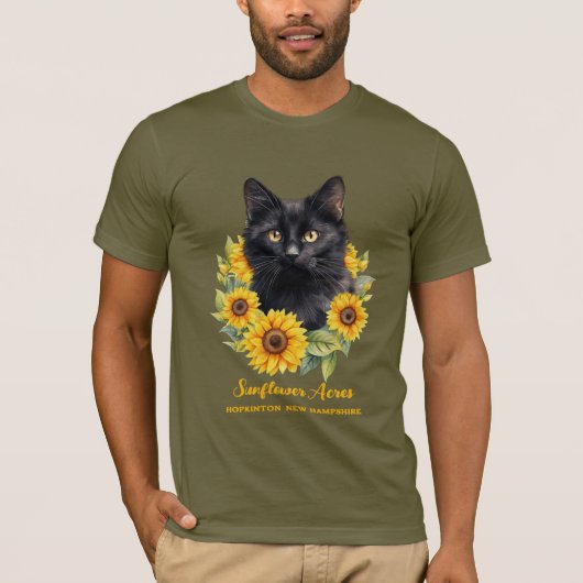 Zonnebloemen Black Cat Boerderij Naam T-shirt (Voorkant)