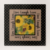 Zonnebloemen Black Gold Polka Dot Live Laugh Love Legpuzzel (Horizontaal)