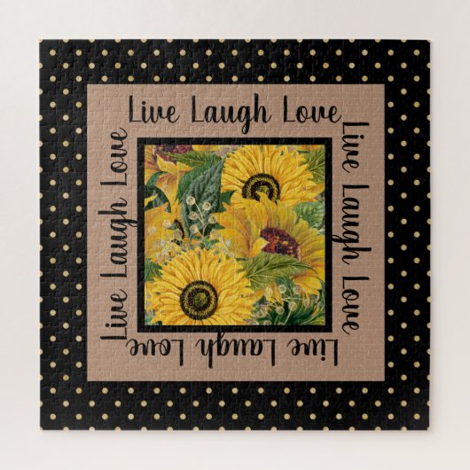 Zonnebloemen Black Gold Polka Dot Live Laugh Love Legpuzzel (Verticaal)