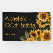 Zonnebloemen Black Rustic Elegant 100th Birthday Spandoek (Horizontaal)