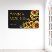 Zonnebloemen Black Rustic Elegant 100th Birthday Spandoek