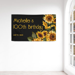 Zonnebloemen Black Rustic Elegant 100th Birthday Spandoek