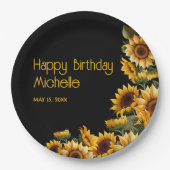 Zonnebloemen Black Rustic Elegant Happy Birthday Papieren Bordje (Voorkant)