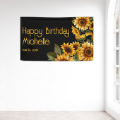 Zonnebloemen Black Rustic Elegant Happy Birthday Spandoek