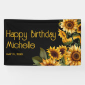 Zonnebloemen Black Rustic Elegant Happy Birthday Spandoek (Horizontaal)