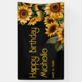 Zonnebloemen Black Rustic Elegant Happy Birthday Spandoek (Verticaal)