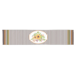 Zonnebloemen, bladeren, bessen en strepen, van her korte tafelloper