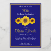 Zonnebloemen blauw - 70e verjaardag folie uitnodiging (Voorkant)