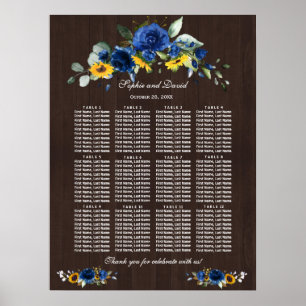 Zonnebloemen Blauw Bloemen Trouwschuur Zitting Gra Poster