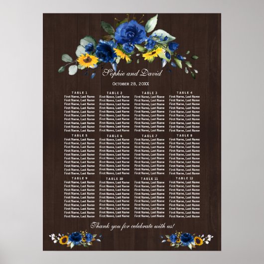 Zonnebloemen Blauw Bloemstuk Trouw Barn Zitplaats  Poster (Voorkant)