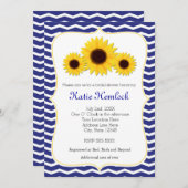 Zonnebloemen Blauw Chevron Bruids Douche Uitnodigi Kaart (Voorkant / Achterkant)