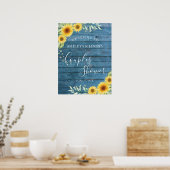 Zonnebloemen blauw hout Koppels Douche welkomstbor Poster (Keuken)