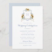 Zonnebloemen Blauw Hydrangea Crest Monogram Bruilo Kaart (Voorkant / Achterkant)