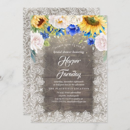 Zonnebloemen Blauw Wit Rustieke Herfst Vrijgezelle Kaart (Voorkant / Achterkant)