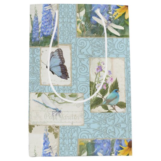 Zonnebloemen Blauwe Bloemen Dragonfly Butterfly Ga Medium Cadeauzakje (Voorkant)