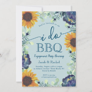 Zonnebloemen & Blauwe Bloemen I Do BBQ Verloving Kaart