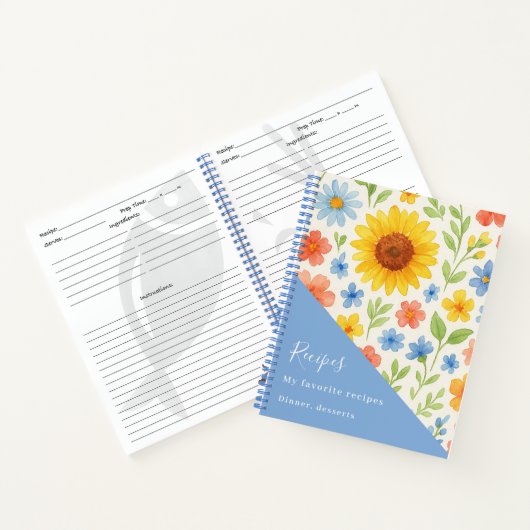 Zonnebloemen blauwe bloemen recept notitieboek (Binnen)