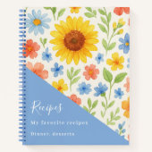 Zonnebloemen blauwe bloemen recept notitieboek (Voorkant)