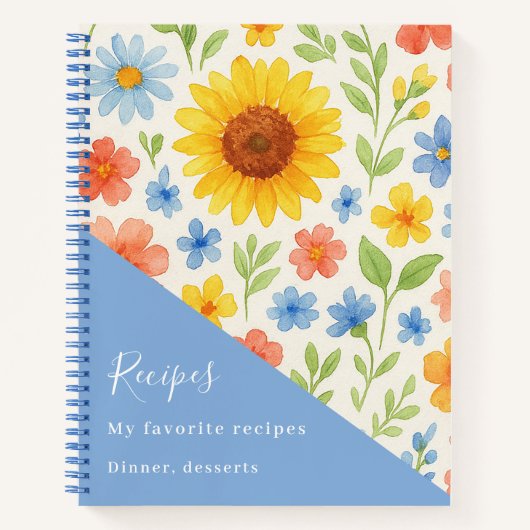 Zonnebloemen blauwe bloemen recept notitieboek (Voorkant)