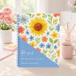 Zonnebloemen blauwe bloemen recept notitieboek