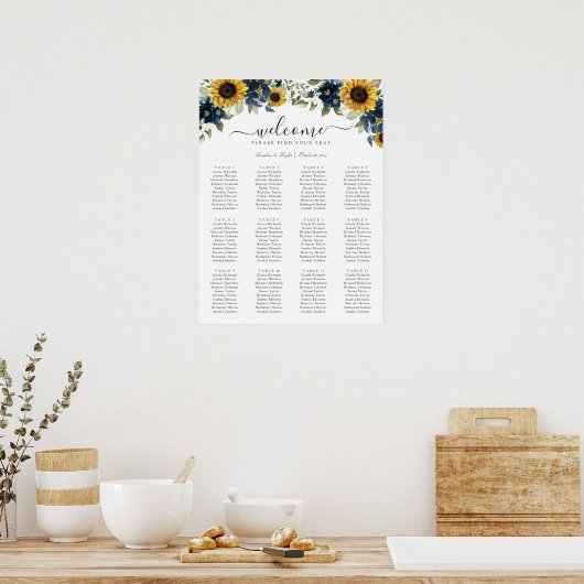 Zonnebloemen - Blauwe bruinkoolzaaigoed Poster (Keuken)