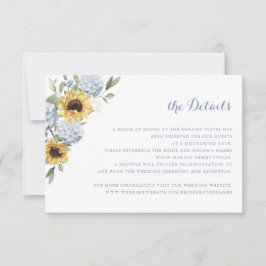 Zonnebloemen Blauwe Hortensia Groene Huwelijksdeta Kaart