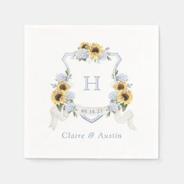 Zonnebloemen Blauwe Hortensia Wapen Trouw Monogram Servet