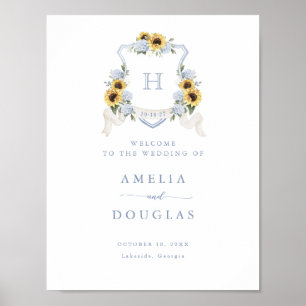 Zonnebloemen Blauwe Hortensia Wapen Welkom Bord Poster