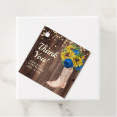 Zonnebloemen Blauwe Rozen Barn Wood Boots Hartelij Bedankjes Labels (In situ)