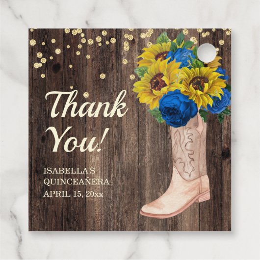 Zonnebloemen Blauwe Rozen Barn Wood Boots Hartelij Bedankjes Labels (Achterkant)