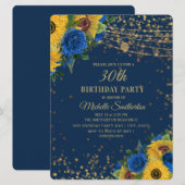 Zonnebloemen Blauwe Rozen Glitter 30th Birthday Kaart (Voorkant / Achterkant)