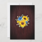 Zonnebloemen Blauwe Rozen Lichten Hout Bruiloft Kaart (Achterkant)