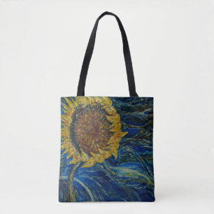 Zonnebloemen Blauwe schilderkunst Canvas tas
