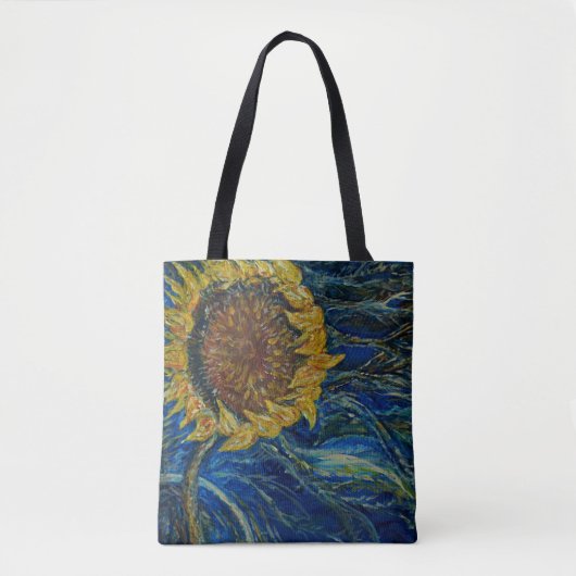 Zonnebloemen Blauwe schilderkunst Canvas tas (Voorkant)