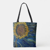 Zonnebloemen Blauwe schilderkunst Canvas tas (Achterkant)