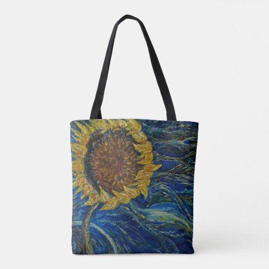 Zonnebloemen Blauwe schilderkunst Canvas tas (Achterkant)
