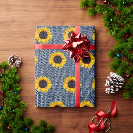Zonnebloemen Blauwe Spijkerstof Cadeaupapier (Feestdagen Geschenken)
