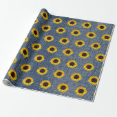 Zonnebloemen Blauwe Spijkerstof Cadeaupapier (Uitgerold)