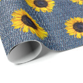 Zonnebloemen Blauwe Spijkerstof Cadeaupapier (Rol Hoek)