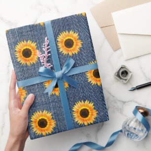 Zonnebloemen Blauwe Spijkerstof Cadeaupapier