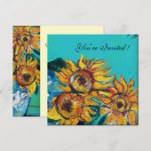 ZONNEBLOEMEN ,BLAUWE TURQUOISE ZOMERPARTY UITNODIG KAART (Voorkant / Achterkant)