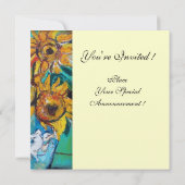 ZONNEBLOEMEN ,BLAUWE TURQUOISE ZOMERPARTY UITNODIG KAART (Achterkant)