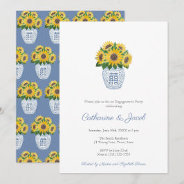 Zonnebloemen Blauwe Witte Gemberpot Trouwfeest Kaart